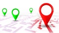 Red GPS navigator pointer on city map, from place to place Royalty Free Stock Photo